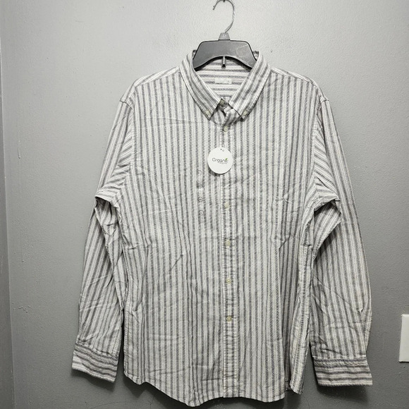 organic cotton Other - Organic cotton men's button-down shirt large long stripped cream and blue